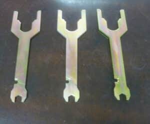 Set of three double-ended spanner wrenches supplied for Tara hand pump maintenance