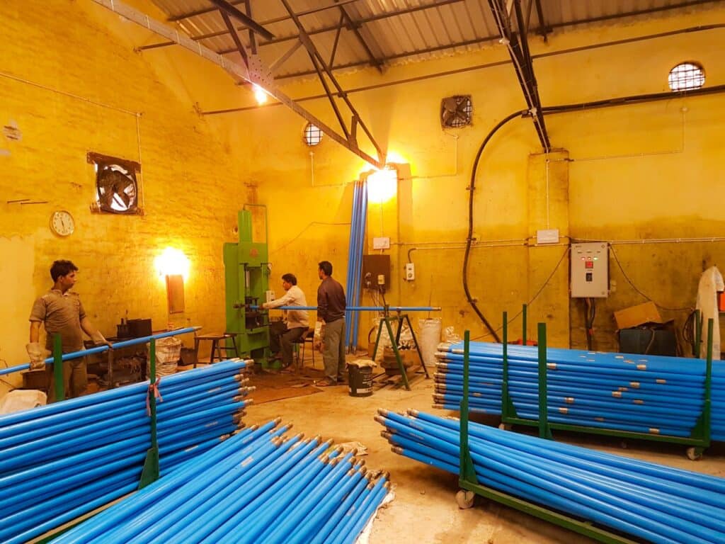 PVC and stainless steel riser pipes being manufactured at the SKI factory