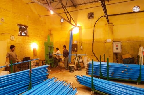 PVC and stainless steel riser pipes being manufactured at the SKI factory