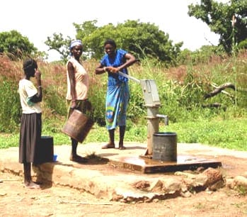 Villagers collecting water from an India Mark 2 hand pump