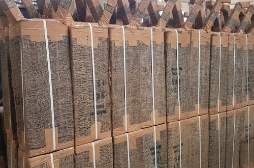 20170419_131002 Packed India Mark 2 hand pump cylinders standing in rows, wrapped for shipping