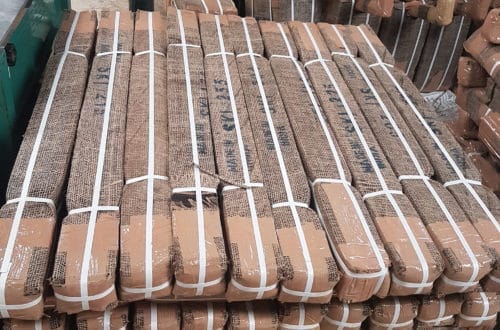 20170419_130943 Pallet of hessian-wrapped hand pump parts staged for loading at the SKI warehouse